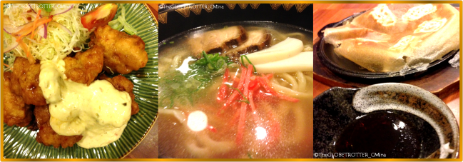 TOP THREE: CHICKEN NAN-BAN AGE; TOP TWO: OKINAWA SOBA; TOP ONE: HAKATA TEPPAN GYOZA