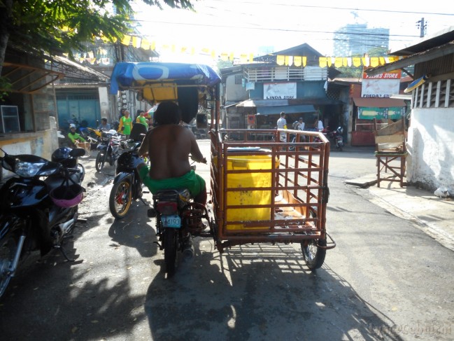 The man brings water for his family.