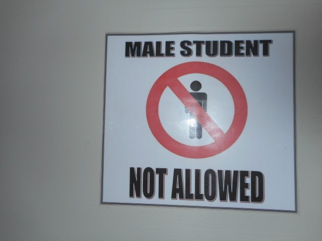 A friendly reminder for the male students who wish to go to the females rooms.