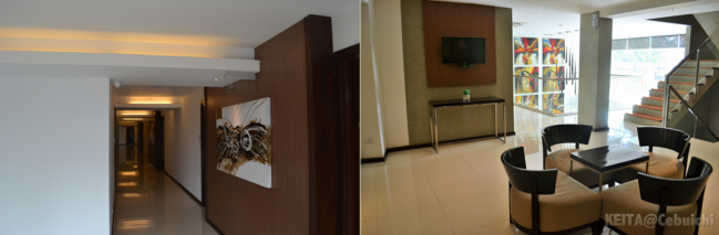 Left: The hallway; Right: A lounging area