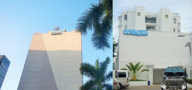 Left: QQ English in Cebu IT Park; Right: QQ English Seafront in Mactan, Cebu