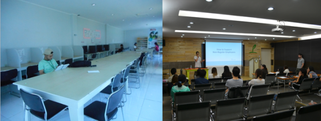 Left: study room. (Photo credits: Lyn Limoran) Right: amphitheater.