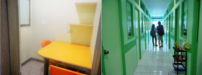 Left: a man-to-man classroom. Right: The green section for listening classes. (Photo credits: Lyn Limoran)