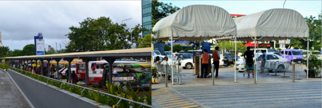 Take the jeepney at the PUV terminal, or taxi at any of the stations scattered around the mall.