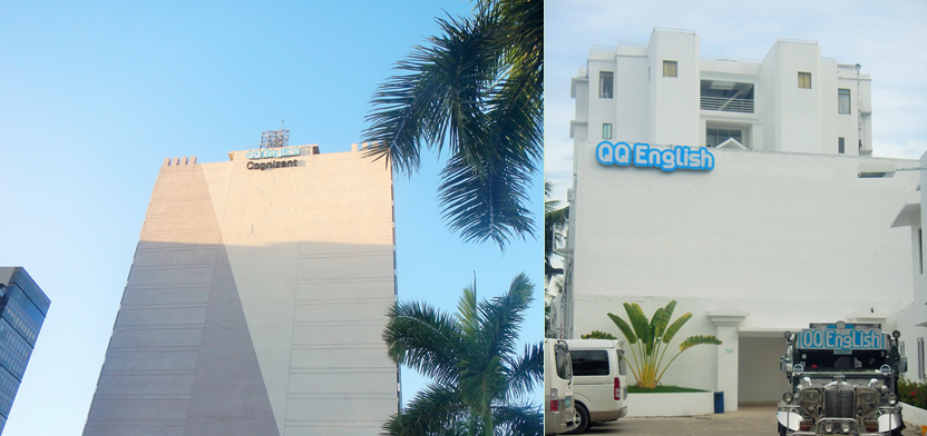 Left: QQ English in Cebu IT Park; Right: QQ English Seafront in Mactan, Cebu